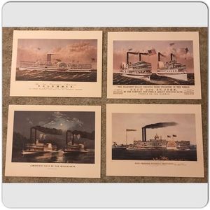 CURRIER & IVES REPRODUCTION PRINTS OF STEAMBOAT PLUS  1989 US STAMPS